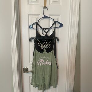 Lot of 2 Adore Me Black and Green Graphic Tank Tops - sleep shirts